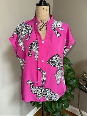 Vibrant Pink Leopard Print Women's Blouse size XL